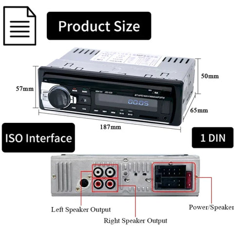 Home Car Din Bluetooth Stereo MP3 Player with FM Radio and USB Input - Himpall