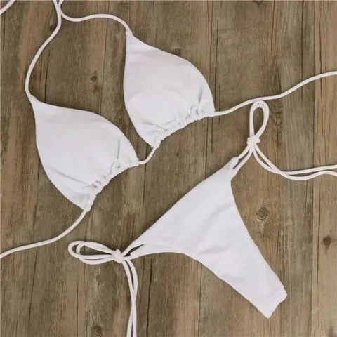 White string bikini with tie sides from the Home Halter Neck Bikini trendy two piece swimsuit
