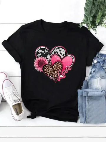 Home Plus Size T-Shirt with Sunflower and Letter Print Design - Himpall