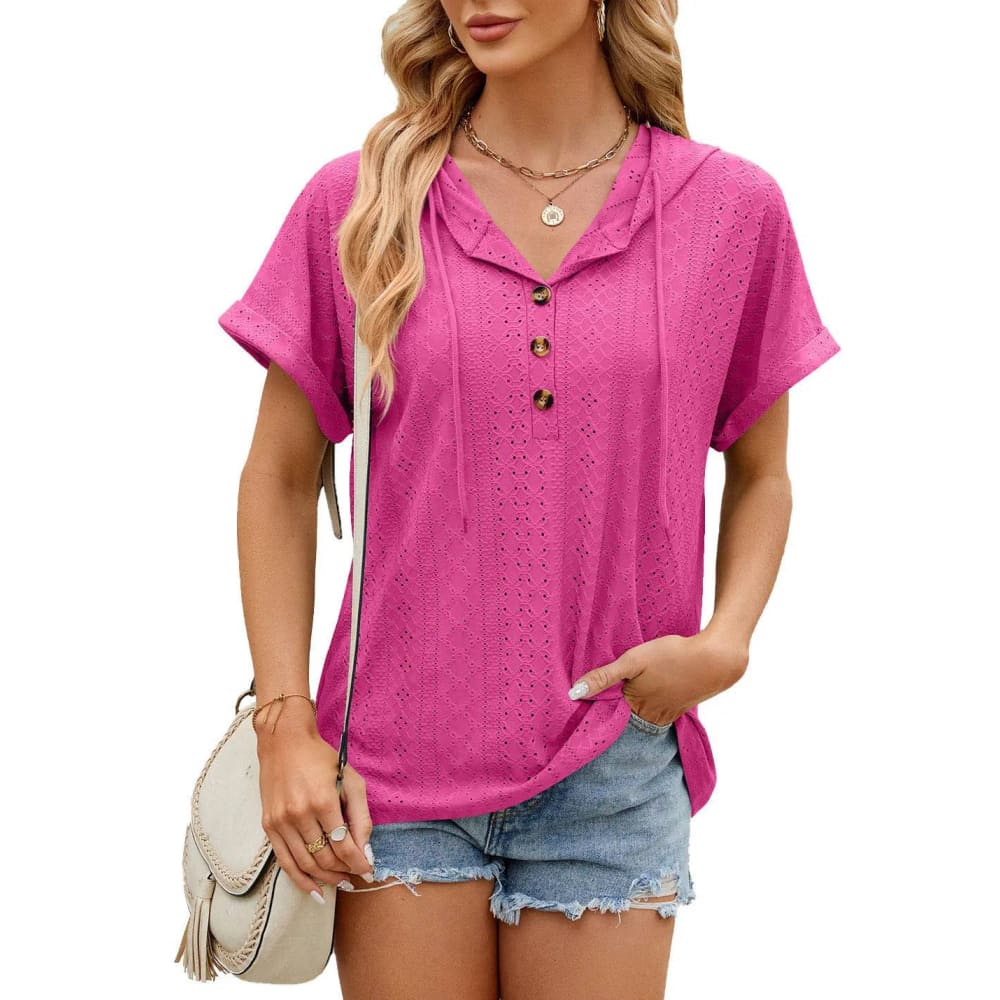 Hooded T-Shirt - Trendy Button-Up Design for Men & Women - Barbie Pink / L