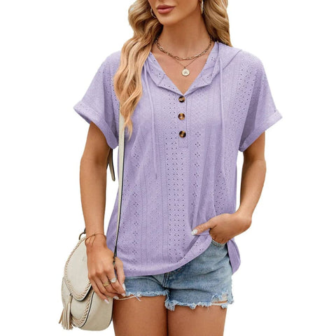 Hooded T-Shirt - Trendy Button-Up Design for Men & Women - Purple / L