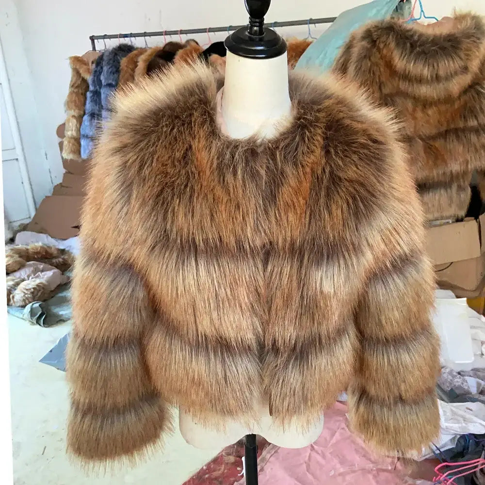 HOOOFUR Faux Fur Coat Women’s Jacket Winter Fashion Warm Thick Fox Raccoon Leather Brown Plus Size Especially Fake Fur