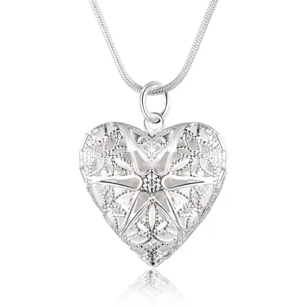 Sterling Silver Heart Photo Frame Pendant Necklace with Rope Chain