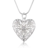 Sterling Silver Heart Photo Frame Pendant Necklace with Rope Chain