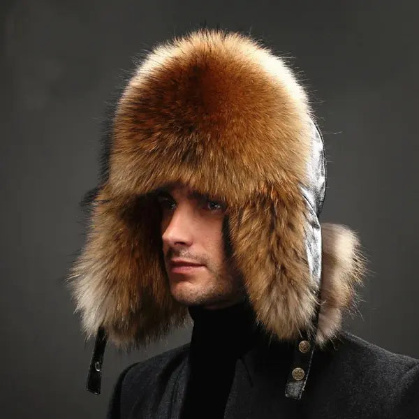 Hot high-end luxury fur hat Men’s fox fur hat Lei Feng cap ear cap fur necessary hat Real fur hat 100% Sheepskin top