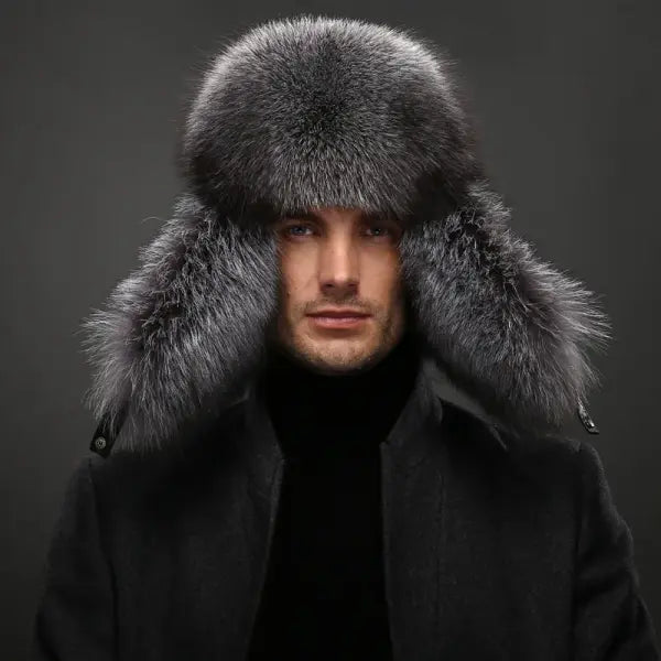 Hot high-end luxury fur hat Men’s fox fur hat Lei Feng cap ear cap fur necessary hat Real fur hat 100% Sheepskin top