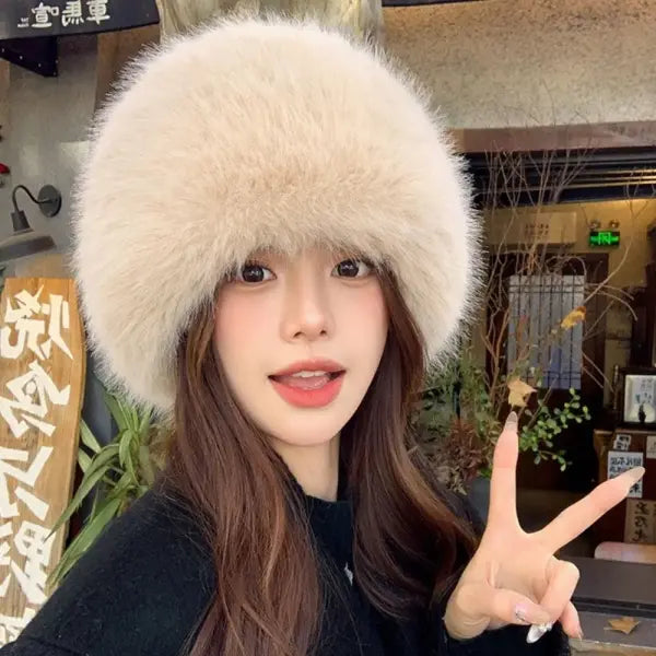 Women’s Winter Fur Hat – Warm Faux Fox Ski Cap Thick Windproof Russian Style Ear Warmer Bonnet