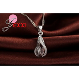 Hot Water Drop CZ 925 Sterling Silver Plated Jewelry Set For Women Pendant Necklace Hoop Earrings Wedding Party
