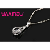 Hot Water Drop CZ 925 Sterling Silver Plated Jewelry Set For Women Pendant Necklace Hoop Earrings Wedding Party