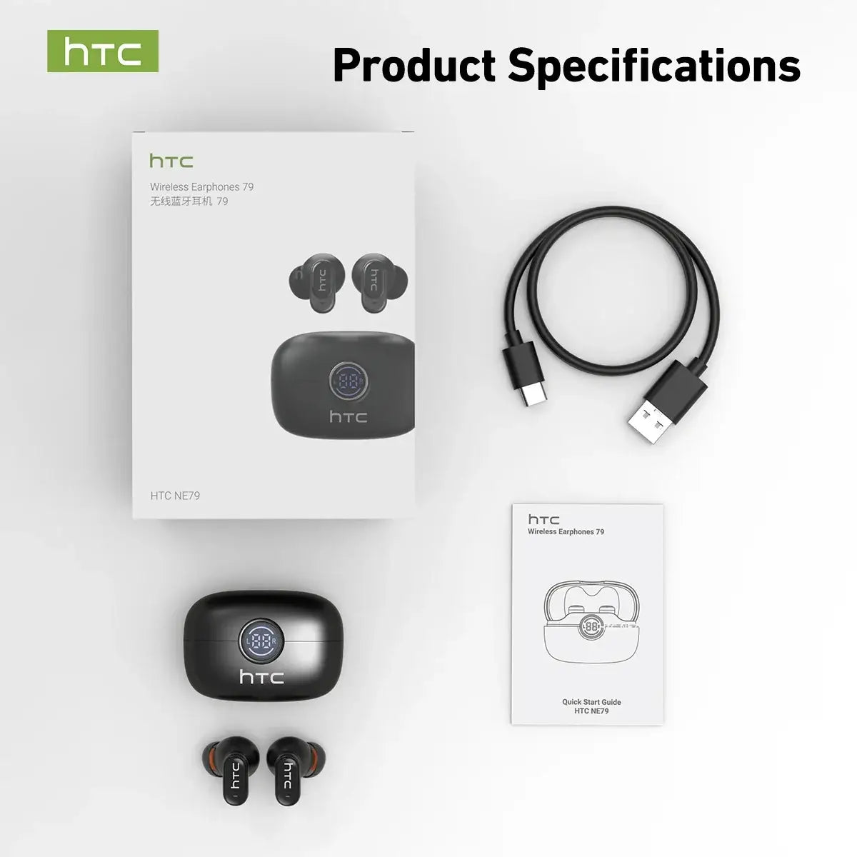 HTC NE79 TWS Bluetooth Earbuds with ENC Noise Cancellation for AI Translation
