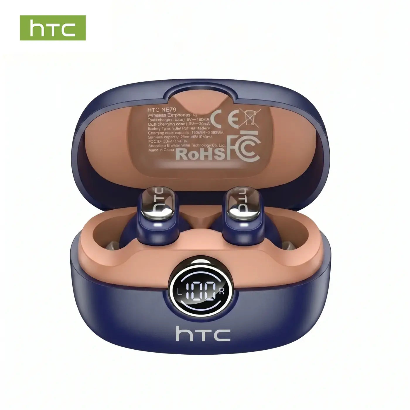 HTC NE79 TWS Bluetooth Earbuds with ENC Noise Cancellation for AI Translation - Blue orange
