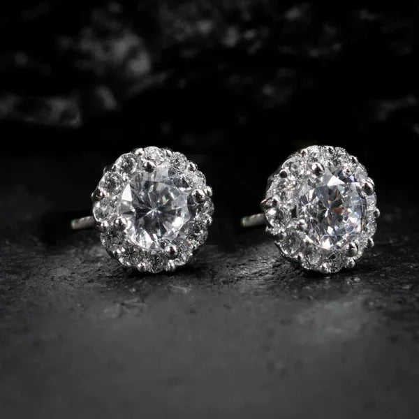 Huitan CZ Stud Earrings for Women & Men – Silver Trendy Gift Jewelry - Himpall