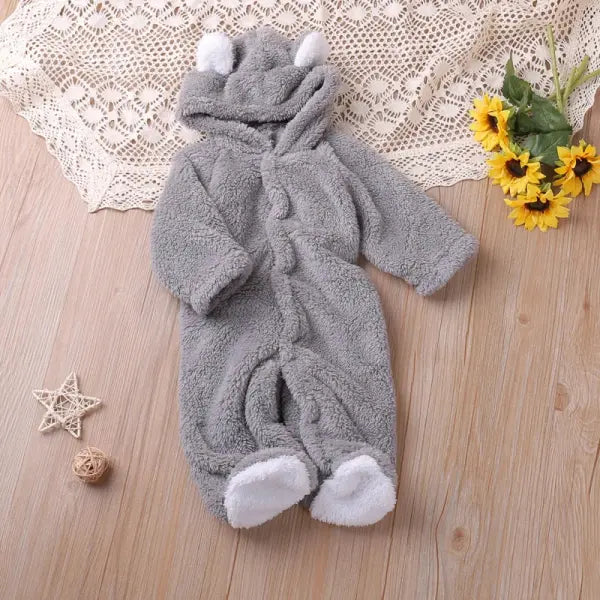 Humor Bear Baby Romper – Autumn Winter Cartoon Long Sleeve Jumpsuit for Boys & Girls Toddler Playsuit - BA019 gray