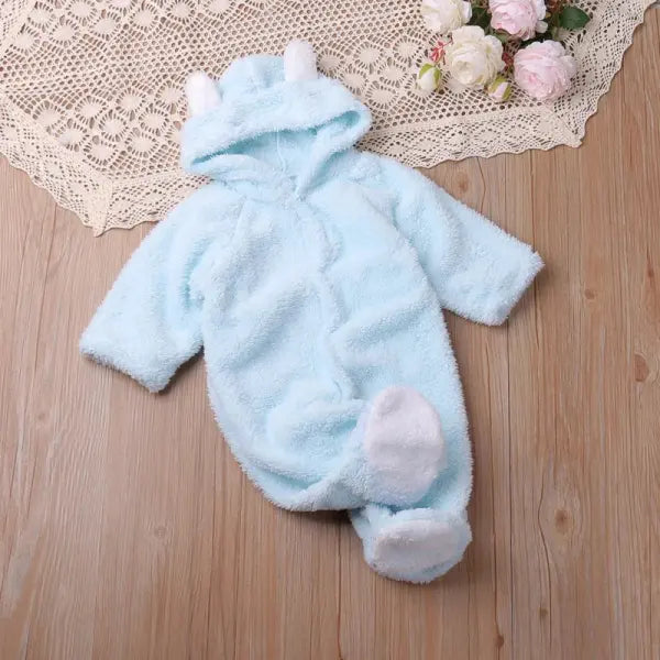 Humor Bear Baby Romper – Autumn Winter Cartoon Long Sleeve Jumpsuit for Boys & Girls Toddler Playsuit - BA019 sky blue