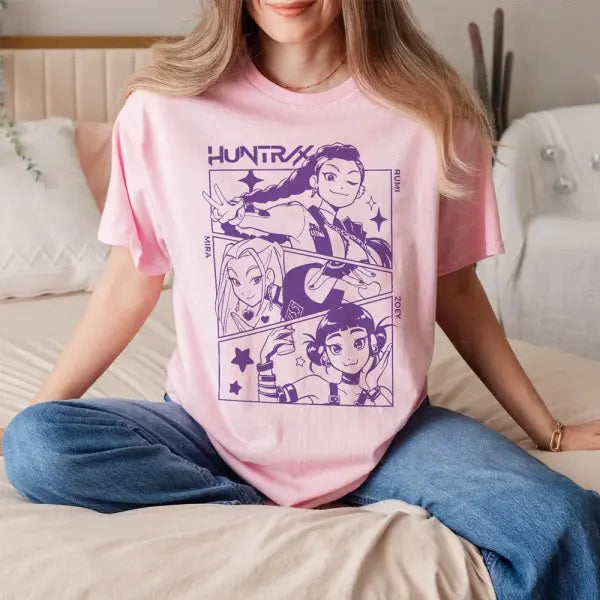 K-pop Demon Hunter Anime T-Shirt - Harajuku Aesthetic Graphic Tee - Gift for Anime and K-pop Fans - BJ5126-Pink / L