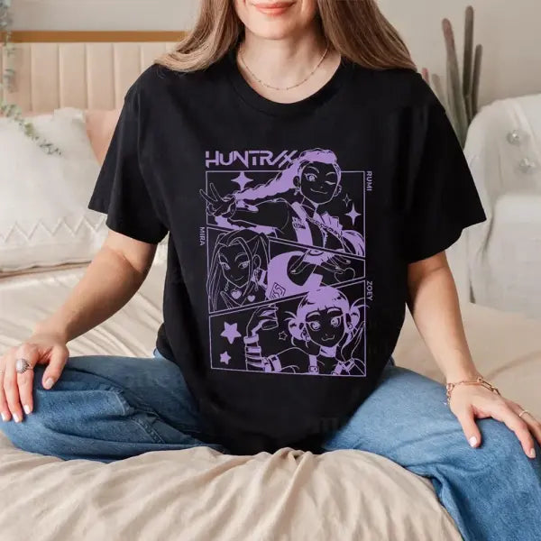 K-pop Demon Hunter Anime T-Shirt - Harajuku Aesthetic Graphic Tee - Gift for Anime and K-pop Fans - BJ5126-black / XS