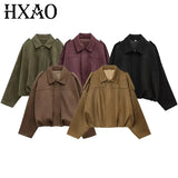 HXAO Suede Cropped Oversized Batwing Sleeves Street Style Jacket