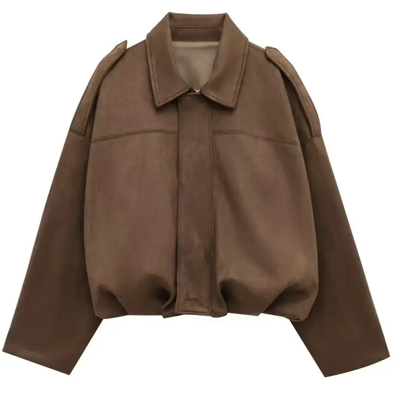 HXAO Suede Cropped Oversized Batwing Sleeves Street Style Jacket - XS / Khaki