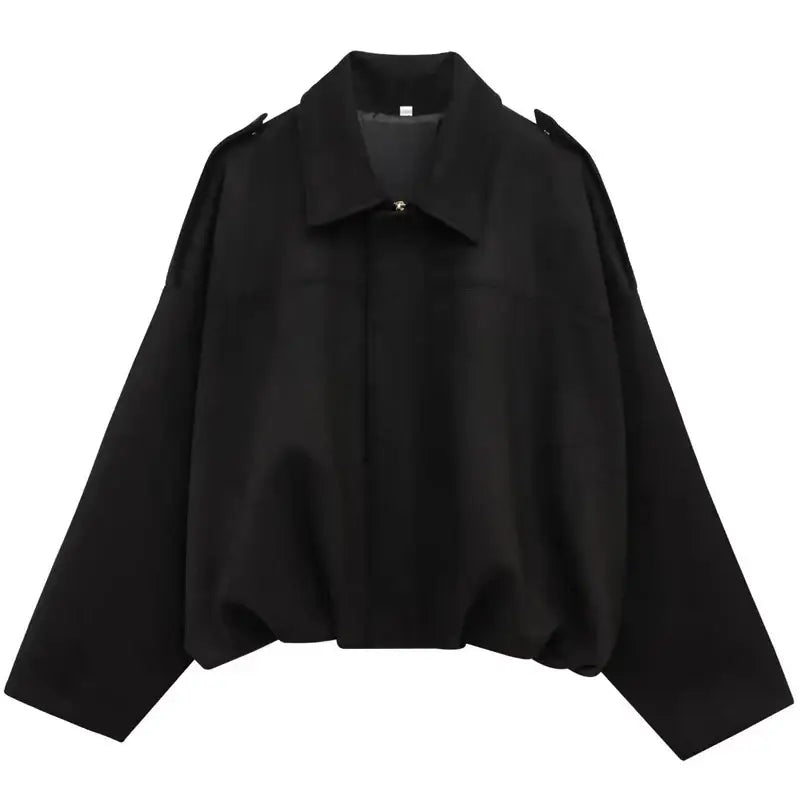 HXAO Suede Cropped Oversized Batwing Sleeves Street Style Jacket - L / black