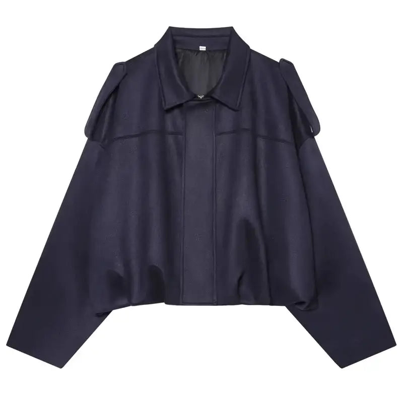HXAO Suede Cropped Oversized Batwing Sleeves Street Style Jacket - L / Navy Blue