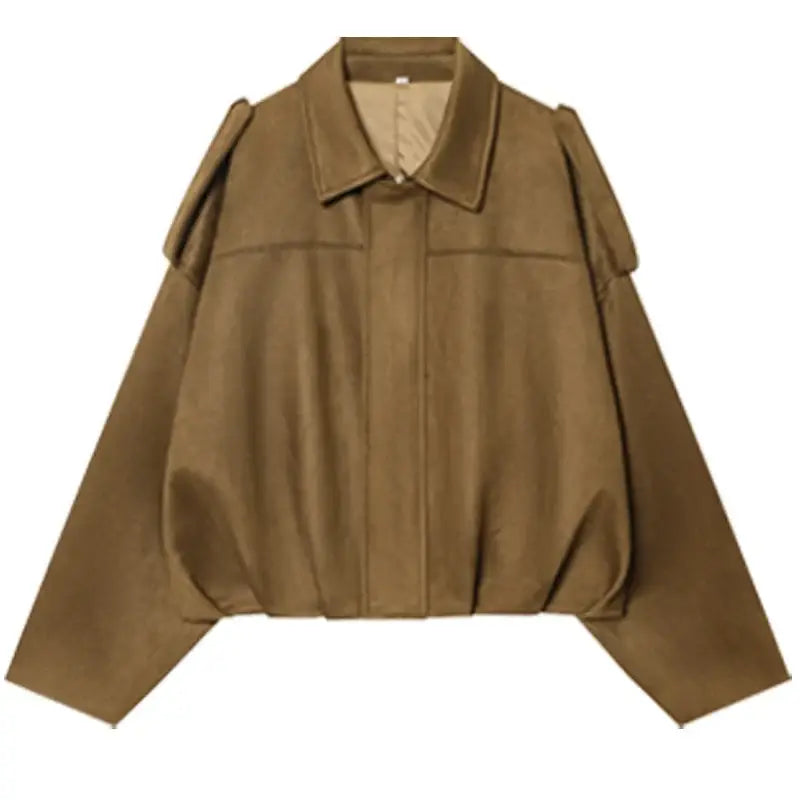 HXAO Suede Cropped Oversized Batwing Sleeves Street Style Jacket - M / brown
