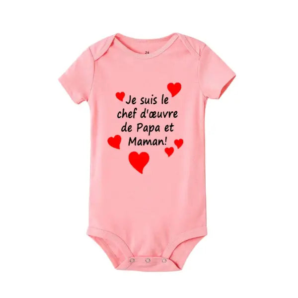 Mom & Dad’s Masterpiece” Baby Romper – Infant Bodysuit for Mother’s Day & Father’s Day Gift - RZ691-SRPPK / 3M