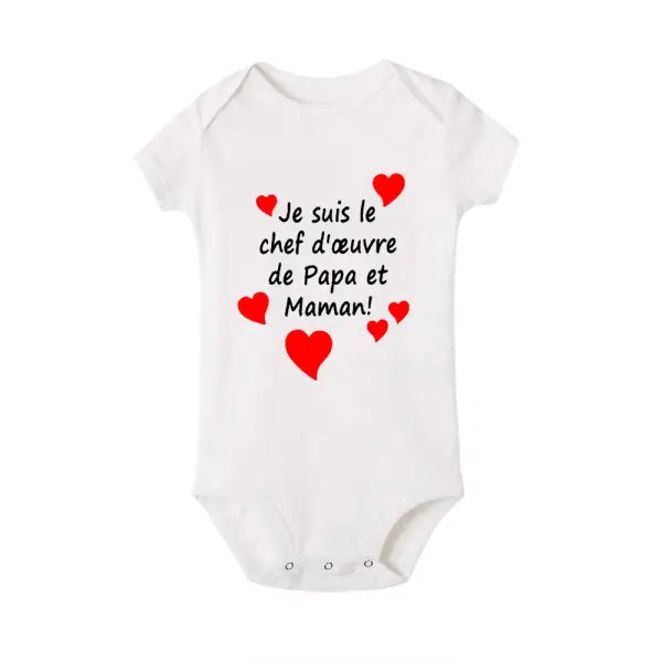 Mom & Dad’s Masterpiece” Baby Romper – Infant Bodysuit for Mother’s Day & Father’s Day Gift - RZ691-SRPWH / 18M