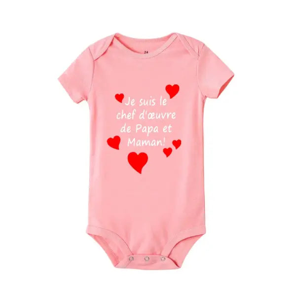Mom & Dad’s Masterpiece” Baby Romper – Infant Bodysuit for Mother’s Day & Father’s Day Gift - RZ692-SRPPK / 18M