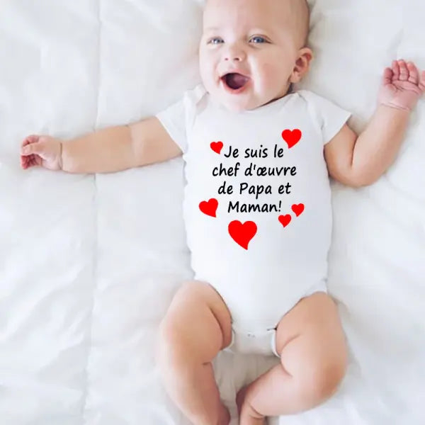 Mom & Dad’s Masterpiece” Baby Romper – Infant Bodysuit for Mother’s Day & Father’s Day Gift