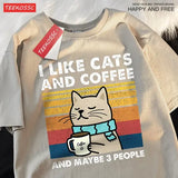 I Like Cats And Coffee Men Women T-Shirt Cotton Tee Clothes Hip Hop Loose Tshirt Fashion Crewneck T-Shirt Streetwear