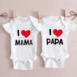 I Love Mama & Papa” Baby Romper – Funny Triangle Onesie for Newborns & Infant T-Shirt Bodysuit