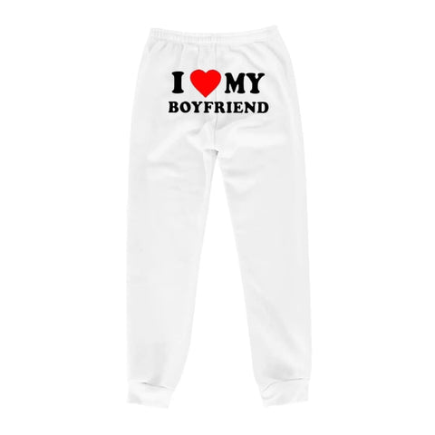 I Love MY BOYFRIEND Printed Trousers Casual Sweatpants Men And Women Sports Pants - White Back Picture / 3XL