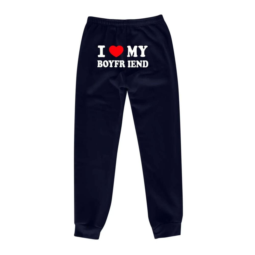 I Love MY BOYFRIEND Printed Trousers Casual Sweatpants Men And Women Sports Pants - Navy Blue Back Picture / 3XL