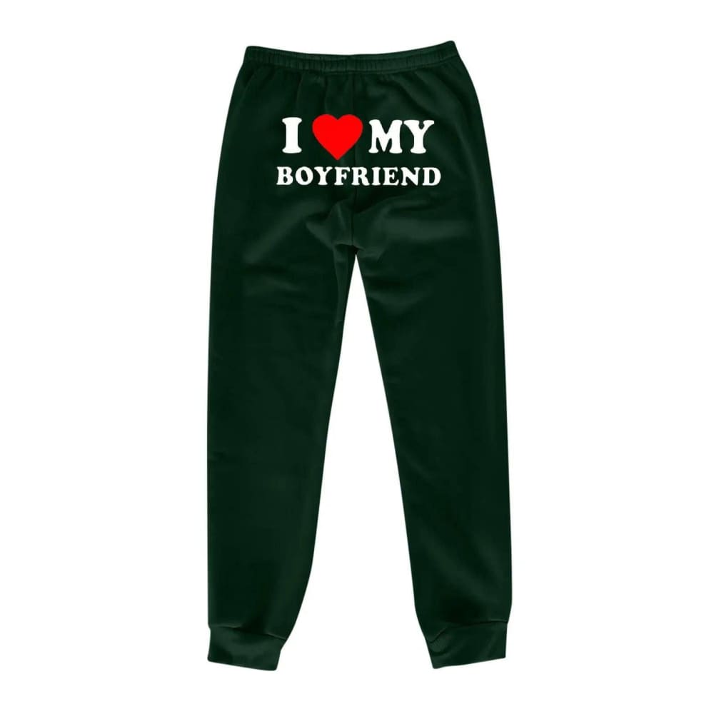 I Love MY BOYFRIEND Printed Trousers Casual Sweatpants Men And Women Sports Pants - Green Back Picture / 3XL