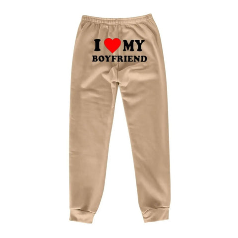 I Love MY BOYFRIEND Printed Trousers Casual Sweatpants Men And Women Sports Pants - Camel Back Picture / 3XL