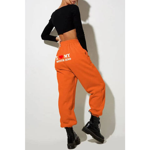 I Love MY BOYFRIEND Printed Trousers Casual Sweatpants Men And Women Sports Pants - Orange Back Picture / 3XL