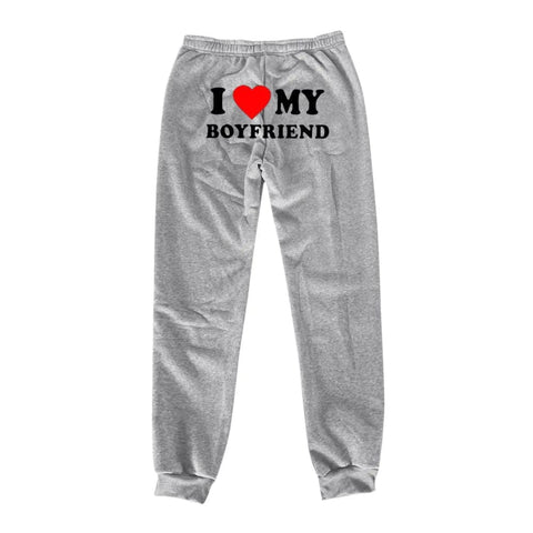 I Love MY BOYFRIEND Printed Trousers Casual Sweatpants Men And Women Sports Pants - Light Gray Back Picture / 3XL