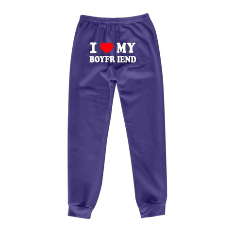 I Love MY BOYFRIEND Printed Trousers Casual Sweatpants Men And Women Sports Pants - Dark Purple Back Picture / 3XL