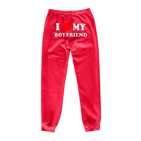 I Love MY BOYFRIEND Printed Trousers Casual Sweatpants Men And Women Sports Pants - Red Back Picture / 3XL