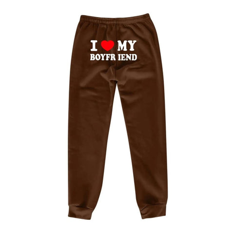 I Love MY BOYFRIEND Printed Trousers Casual Sweatpants Men And Women Sports Pants - Dark Coffee Color Back Picture / 3XL