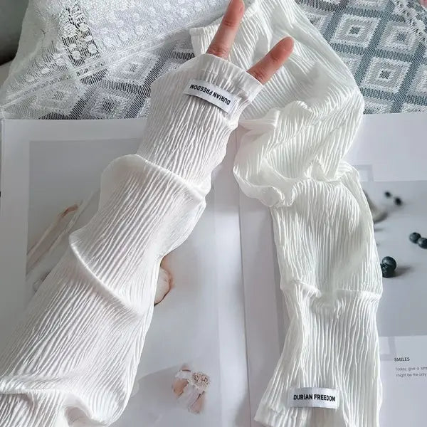 Ice Silk Cooling Arm Sleeves Solid Color – UV Protection Driving Style - DUMxiutao-white
