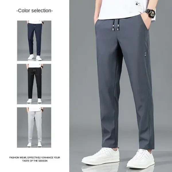 Ice Silk Pants Summer Thin Business Casual Elastic Straight Leg
