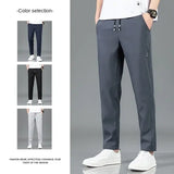 Ice Silk Pants Summer Thin Business Casual Elastic Straight Leg