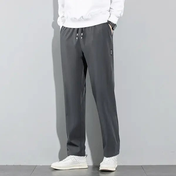 Ice Silk Pants Summer Thin Business Casual Elastic Straight Leg - 4XL / 709-shenhui