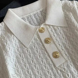 Ice Silk Polo Shirt Knitted Short Sleeve T-Shirt Summer Chic Thin Unique Jacquard Women Tops 2025 Korean Style Women’s