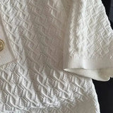 Ice Silk Polo Shirt Knitted Short Sleeve T-Shirt Summer Chic Thin Unique Jacquard Women Tops 2025 Korean Style Women’s
