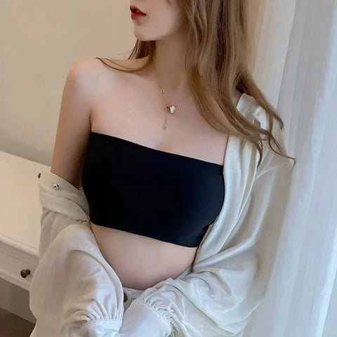 Ice Silk Strapless Bra - Seamless Crop Tube Top Bralette for Women