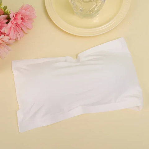 Ice Silk Strapless Bra - Seamless Crop Tube Top Bralette for Women - White / One Size