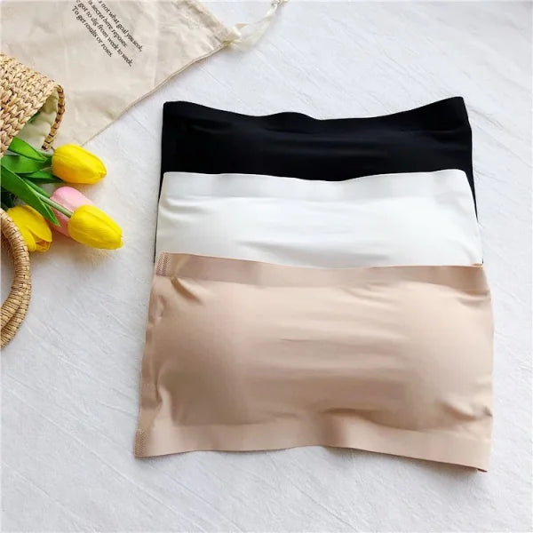 Ice Silk Strapless Bra - Seamless Crop Tube Top Bralette for Women