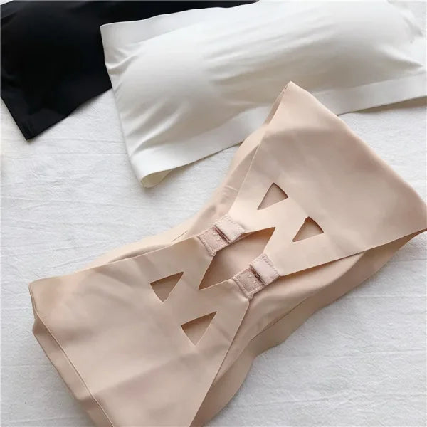 Ice Silk Strapless Bra - Seamless Crop Tube Top Bralette for Women - Skin / One Size